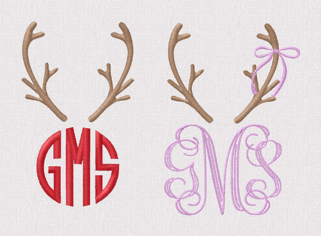 Reindeer Antlers Embroidery Design: Christmas Monogram Topper