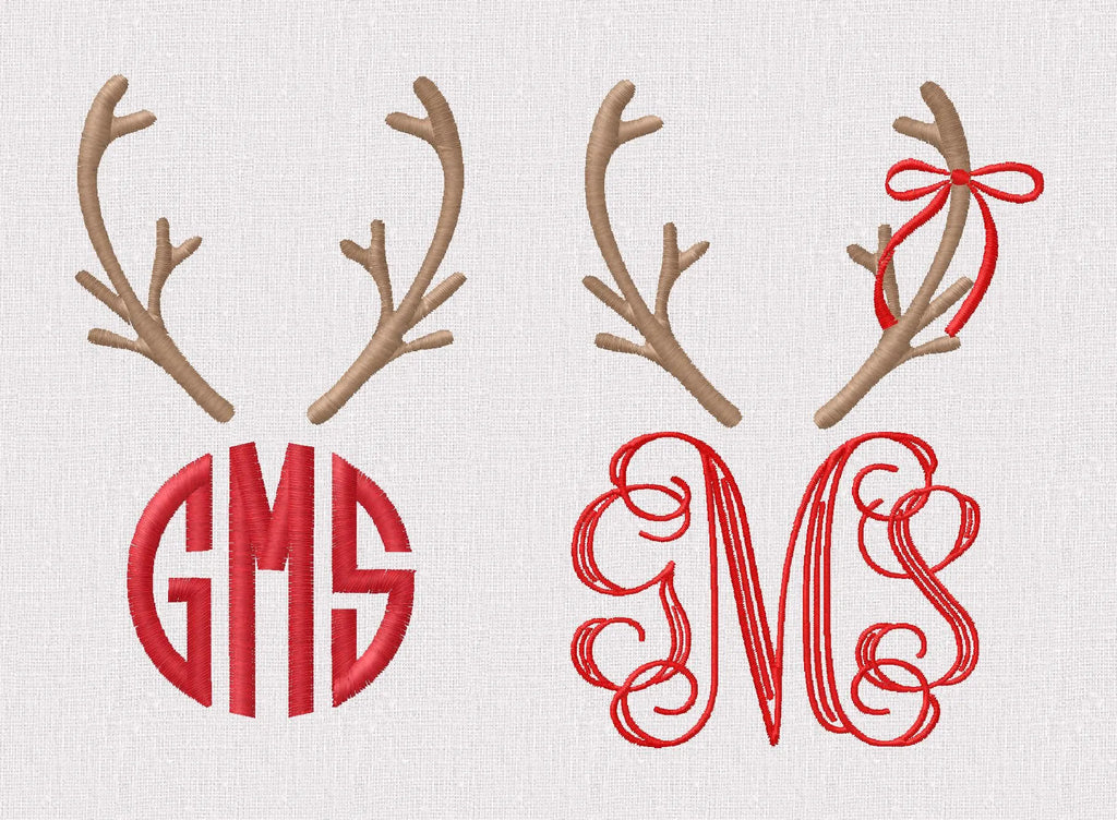Reindeer Antlers Embroidery Design: Christmas Monogram Topper