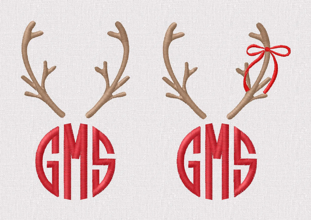 Reindeer Antlers Embroidery Design: Christmas Monogram Topper