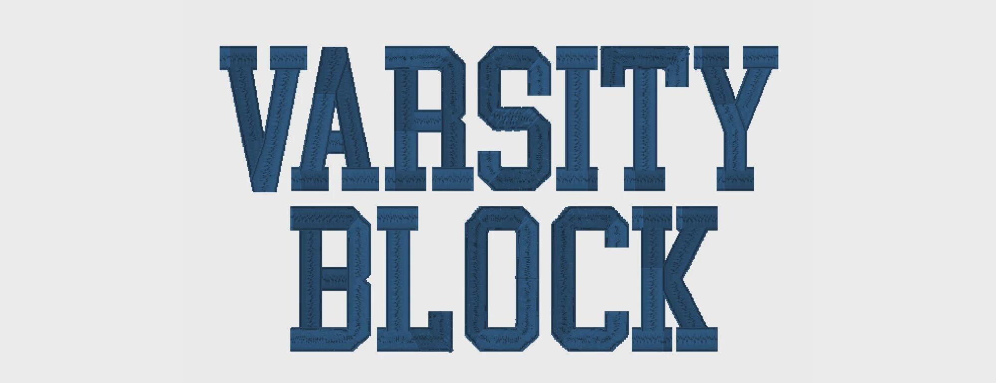 Varsity Block Embroidery Font 1, 2, 3, 4 Inch .bx Files for EMBRILLIANCE SOFTWARE