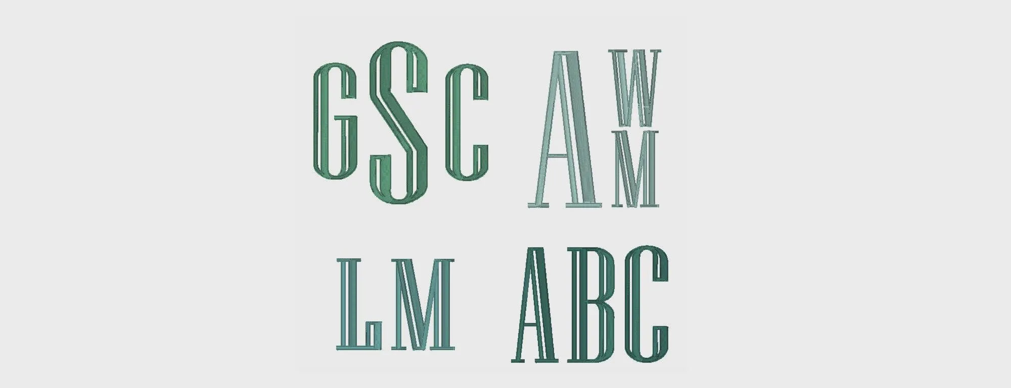 Engraved Block Shadow Embroidery Monogram Font 2, 3, 4 Inch .bx Files