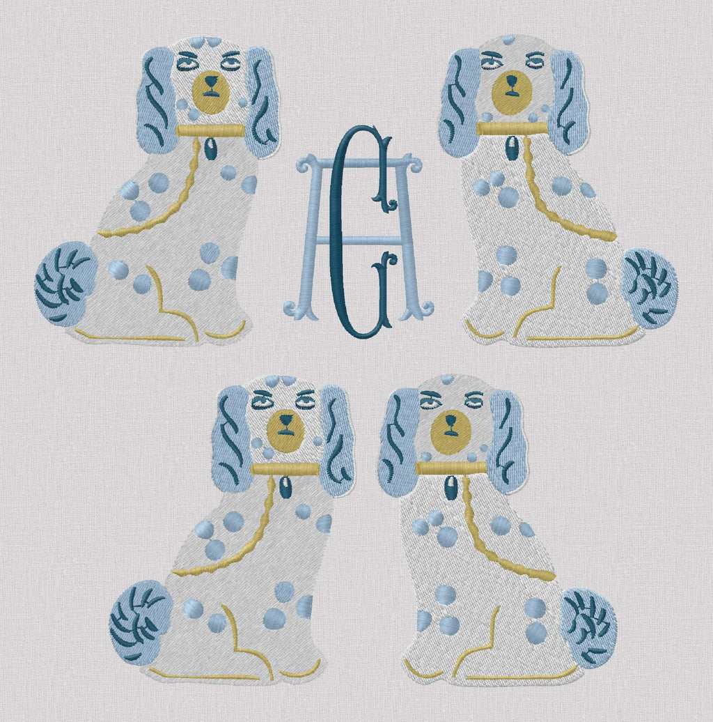 Staffordshire Spaniels 2 Designs 1 Monogram Frame Embroidery Design 10 Stitch Formats