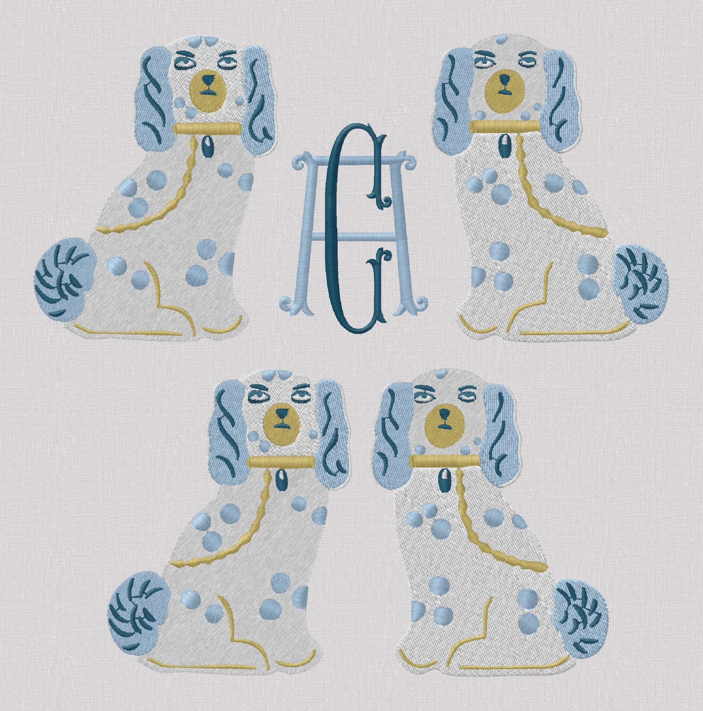 Staffordshire Spaniels 2 Designs 1 Monogram Frame Embroidery Design 10 Stitch Formats