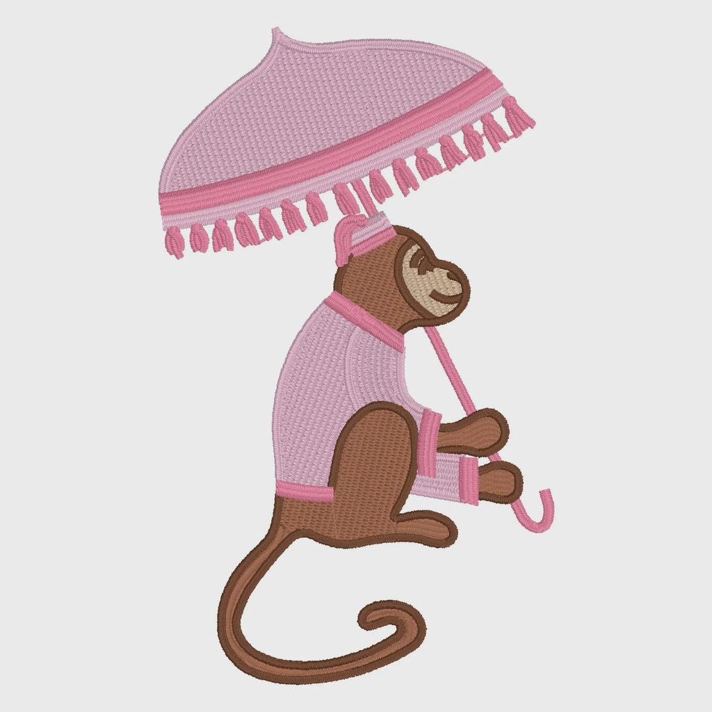 Chimp with Parasol/Umbrella Embroidery Design: Chinoiserie Monkey (Instant Download, 9 Formats)
