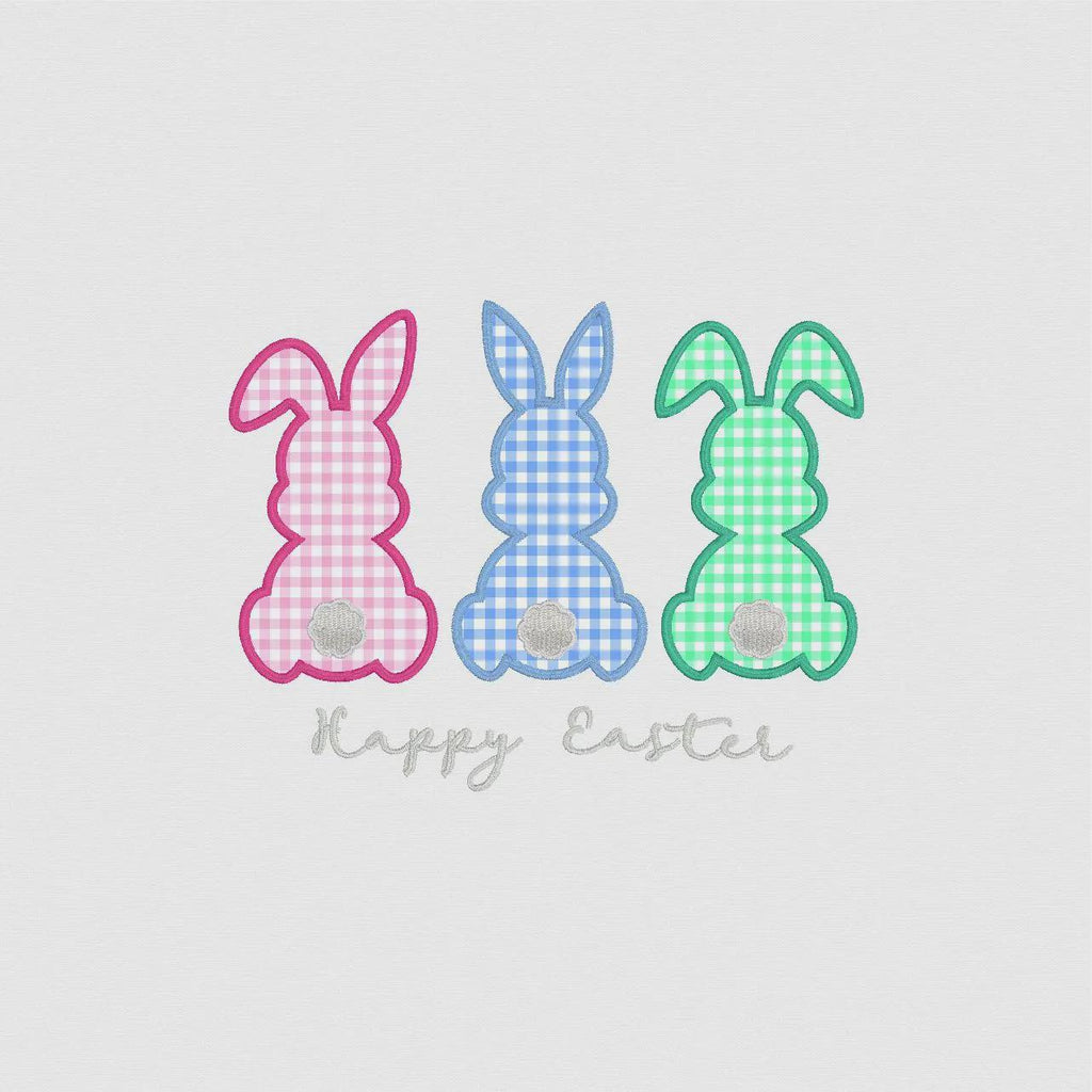 Happy Easter 3 Easter Bunnies Appliqué Embroidery Design Download