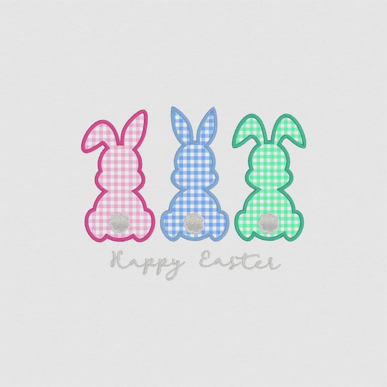 Happy Easter 3 Easter Bunnies Appliqué Embroidery Design Download