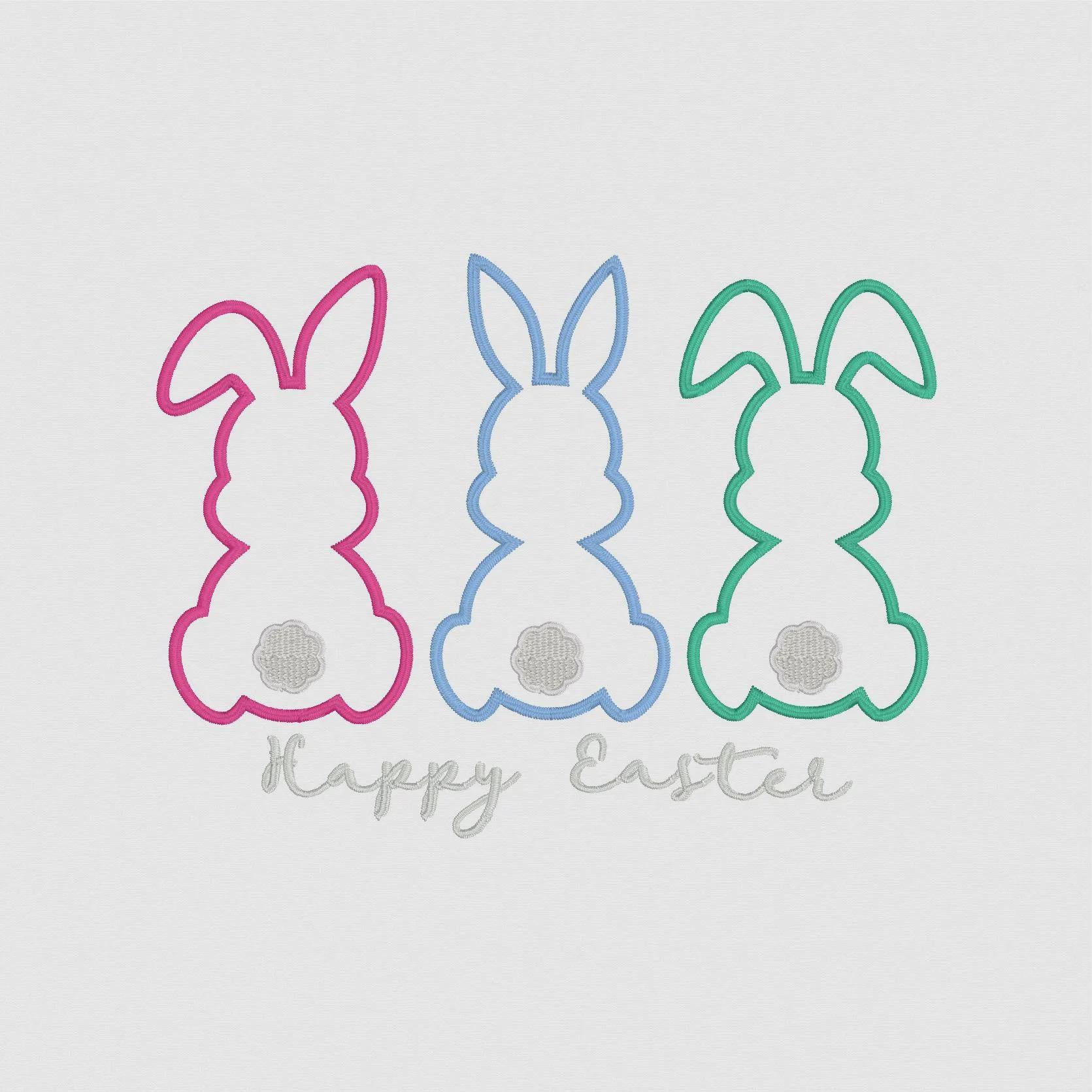 Happy Easter 3 Easter Bunnies Appliqué Embroidery Design Download