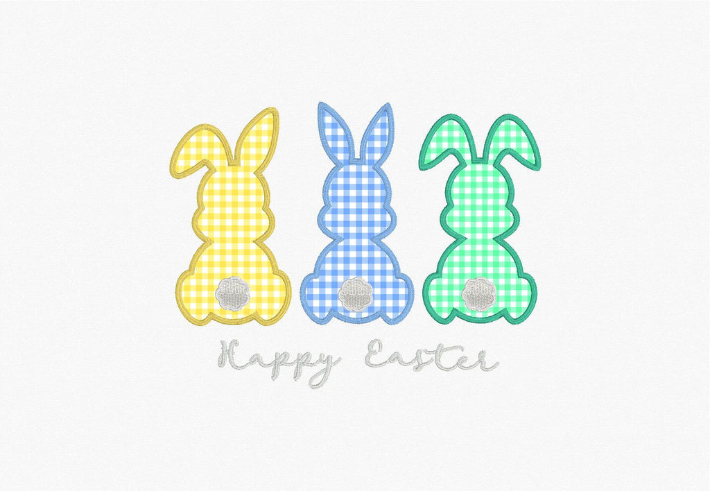 Happy Easter 3 Easter Bunnies Appliqué Embroidery Design Download
