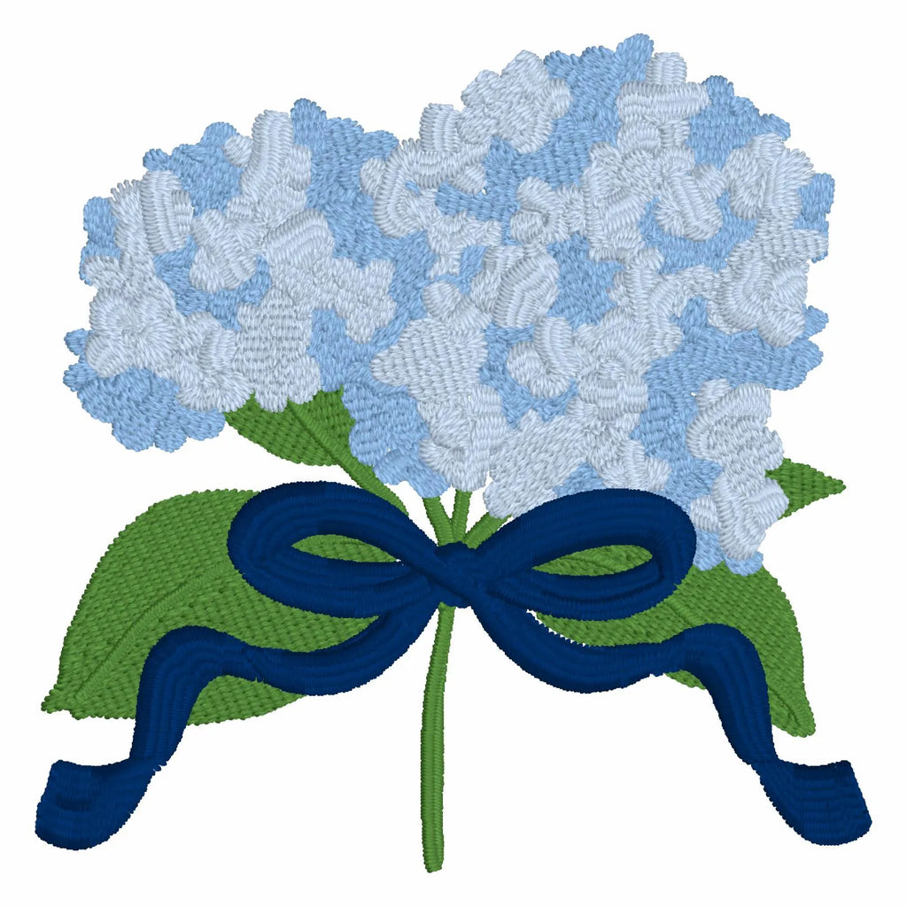 Hydrangea Embroidery Design: 3 inch Floral Stem with Bow (10 File Formats)