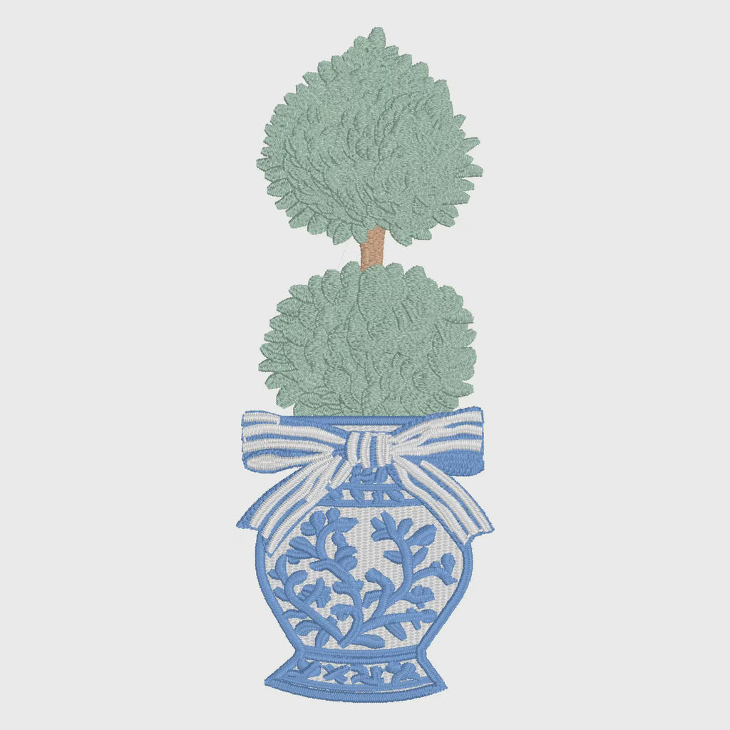 Chinoiserie Ginger Jar Topiary Embroidery File: Coquette Bow Design (Digital Download)