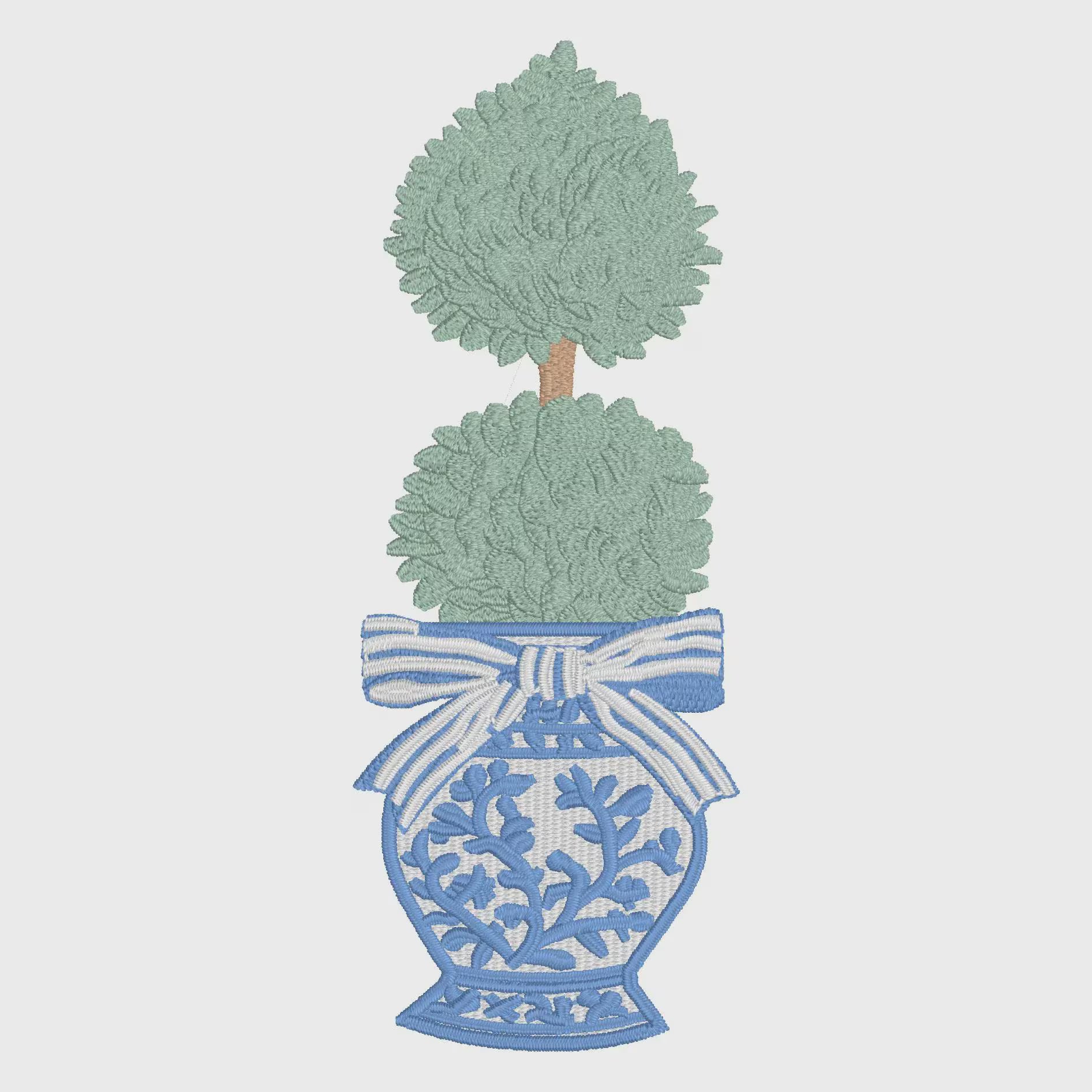 Chinoiserie Ginger Jar Topiary Embroidery File: Coquette Bow Design (Digital Download)