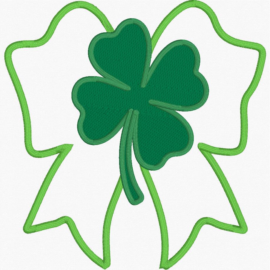 St Patricks Day Clover Bow Embroidery Design (Instant Download)