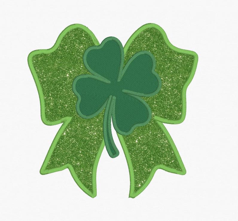 St Patricks Day Clover Bow Embroidery Design (Instant Download)