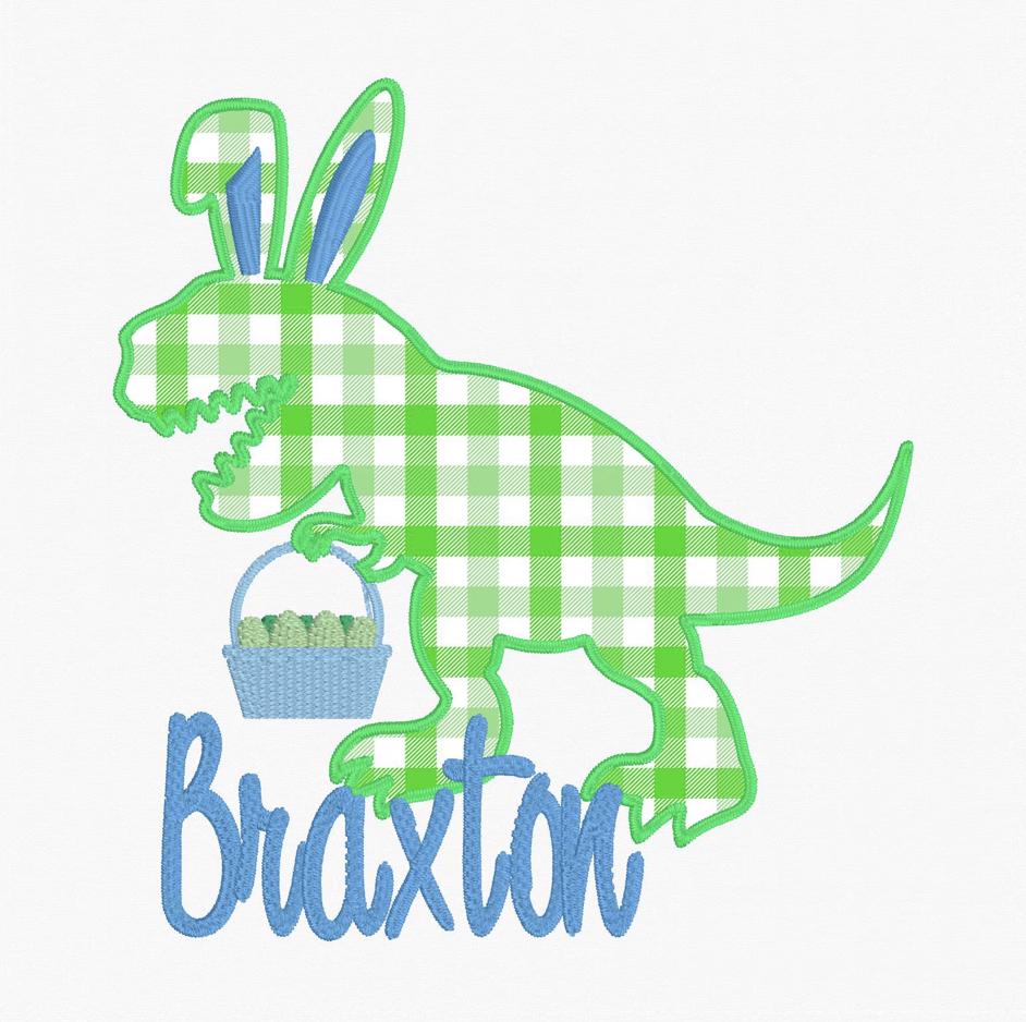 Dinosaur Easter Bunny Children's Appliqué Embroidery Design 9 Format Files Instant Download