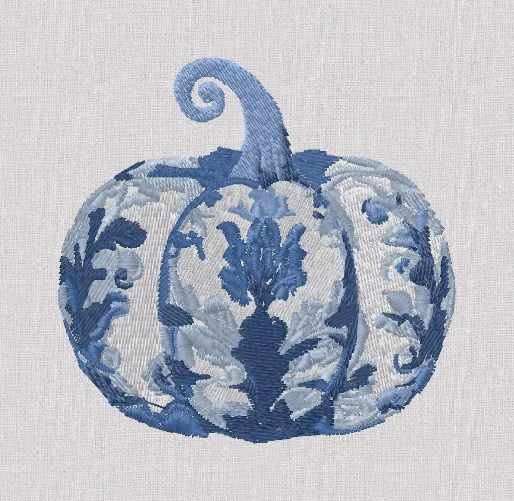 Chinoiserie Pumpkin Embroidery Design: Grandmillennial Fall Stitch (3", 10 Formats)