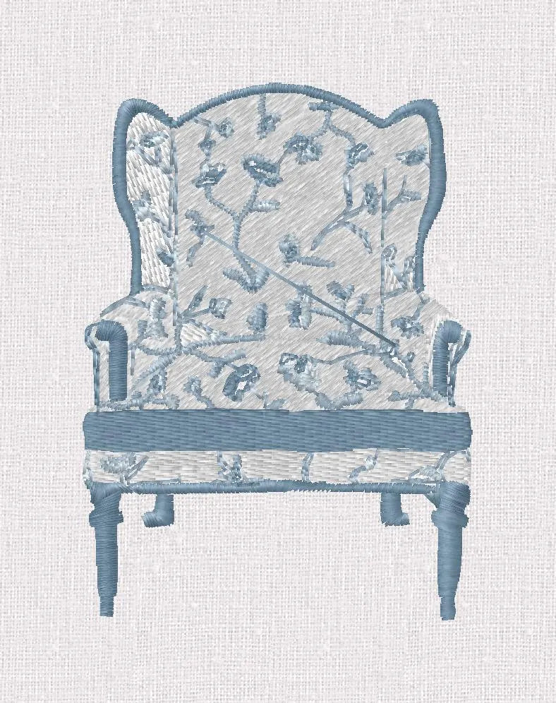 Chinoiserie Chair Embroidery Design: Grandmillennial Stitch File in 10 Formats + SVG File
