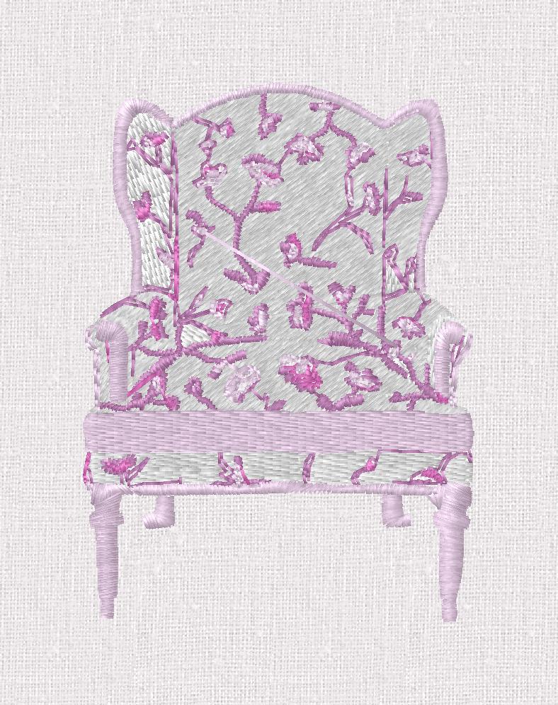 Chinoiserie Chair Embroidery Design: Grandmillennial Stitch File in 10 Formats + SVG File