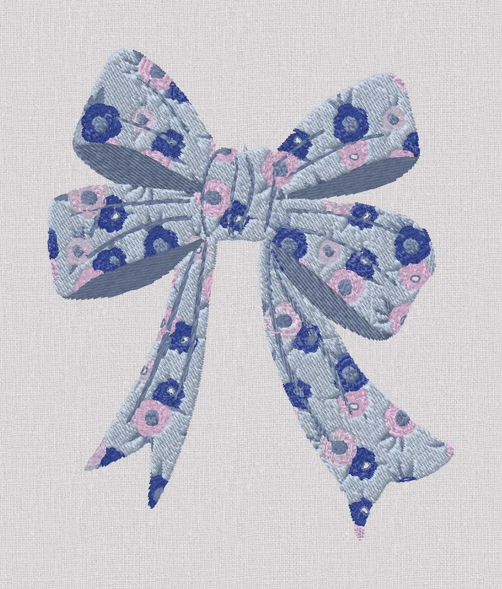 Floral Bow Embroidery Design: Dainty Flowers Stitch File (4 Inch, 10 Formats, Instant Download)