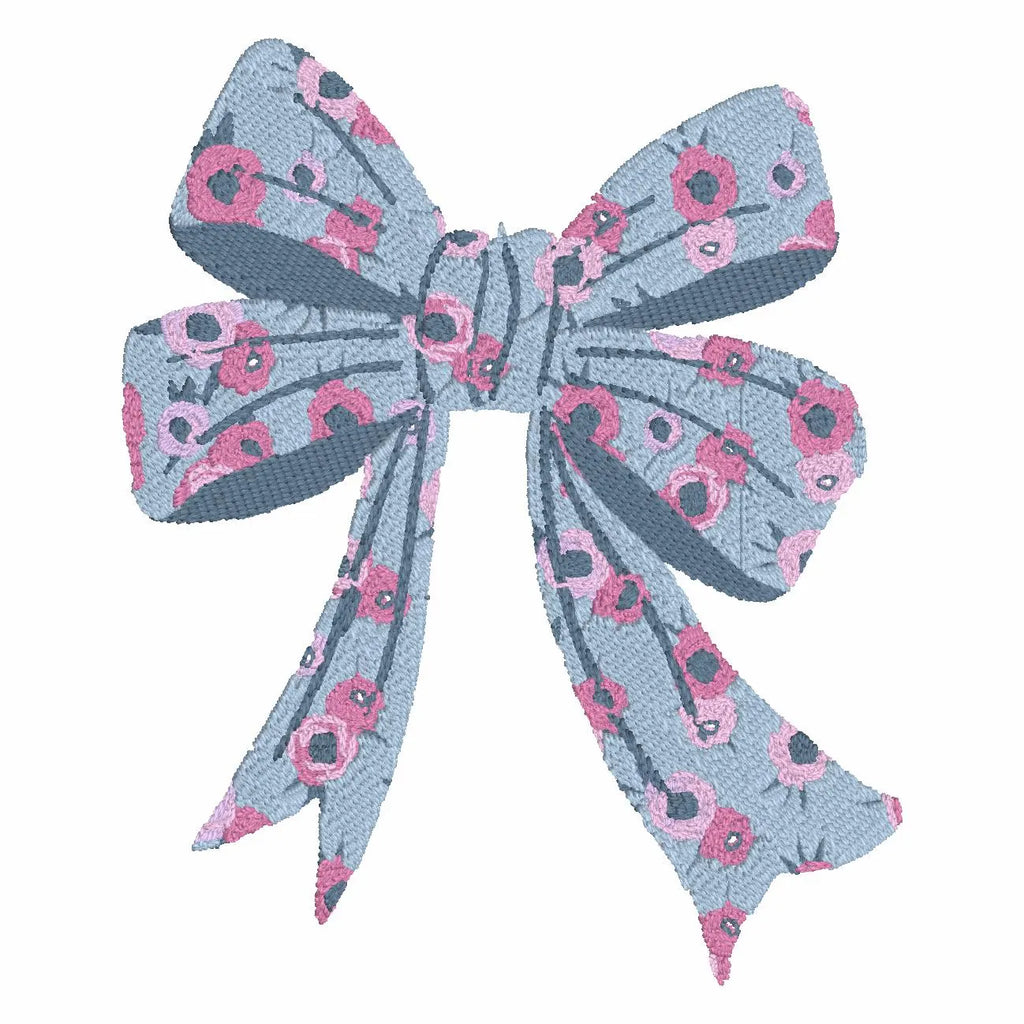Floral Bow Embroidery Design: Dainty Flowers Stitch File (4 Inch, 10 Formats, Instant Download)