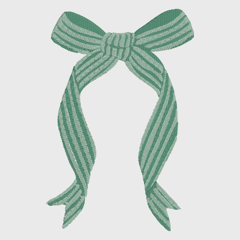 Striped Coquette Bow Embroidery Design: Preppy Ribbon Stitch File (4 5/8" x 3 1/16")
