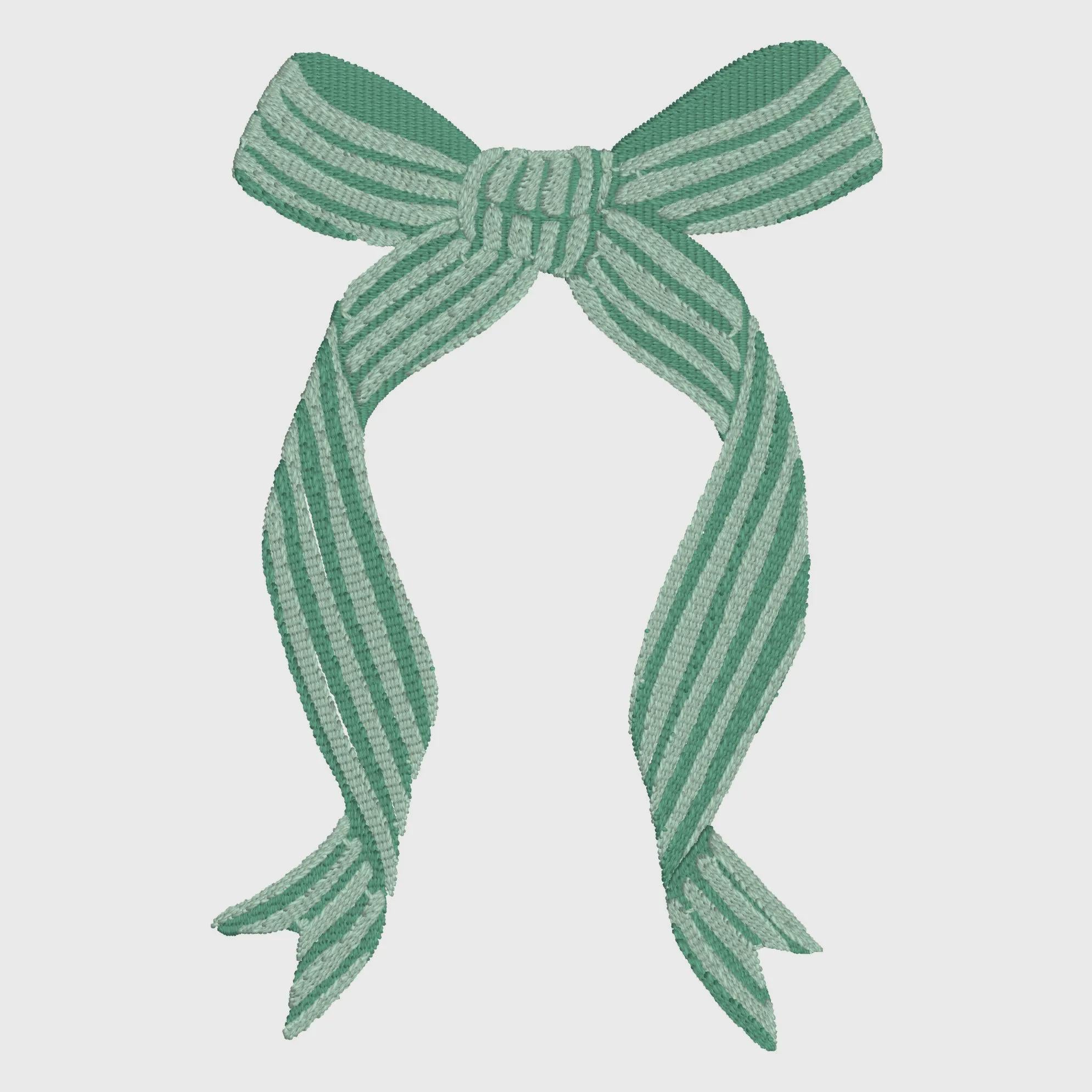Striped Coquette Bow Embroidery Design: Preppy Ribbon Stitch File (4 5/8" x 3 1/16")