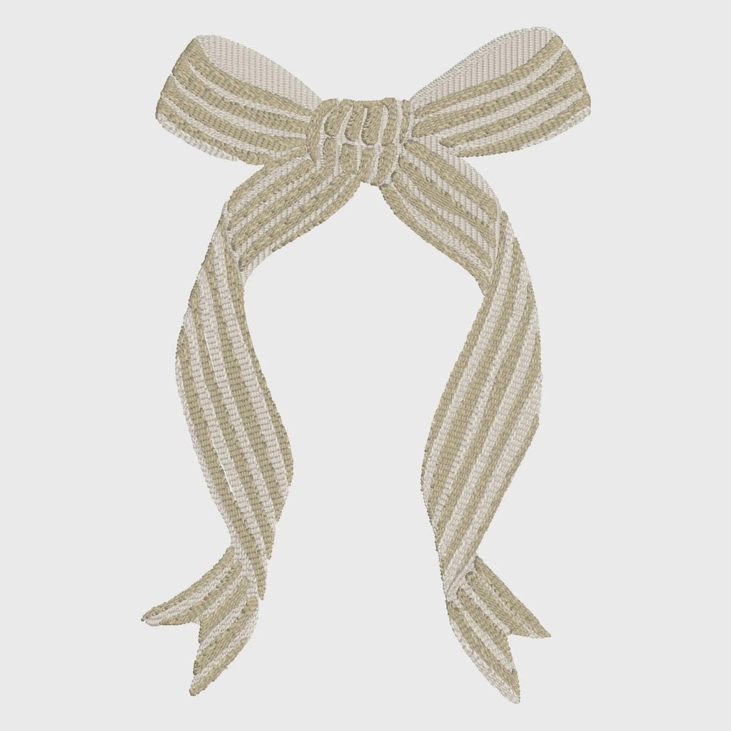 Striped Coquette Bow Embroidery Design: Preppy Ribbon Stitch File (4 5/8" x 3 1/16")