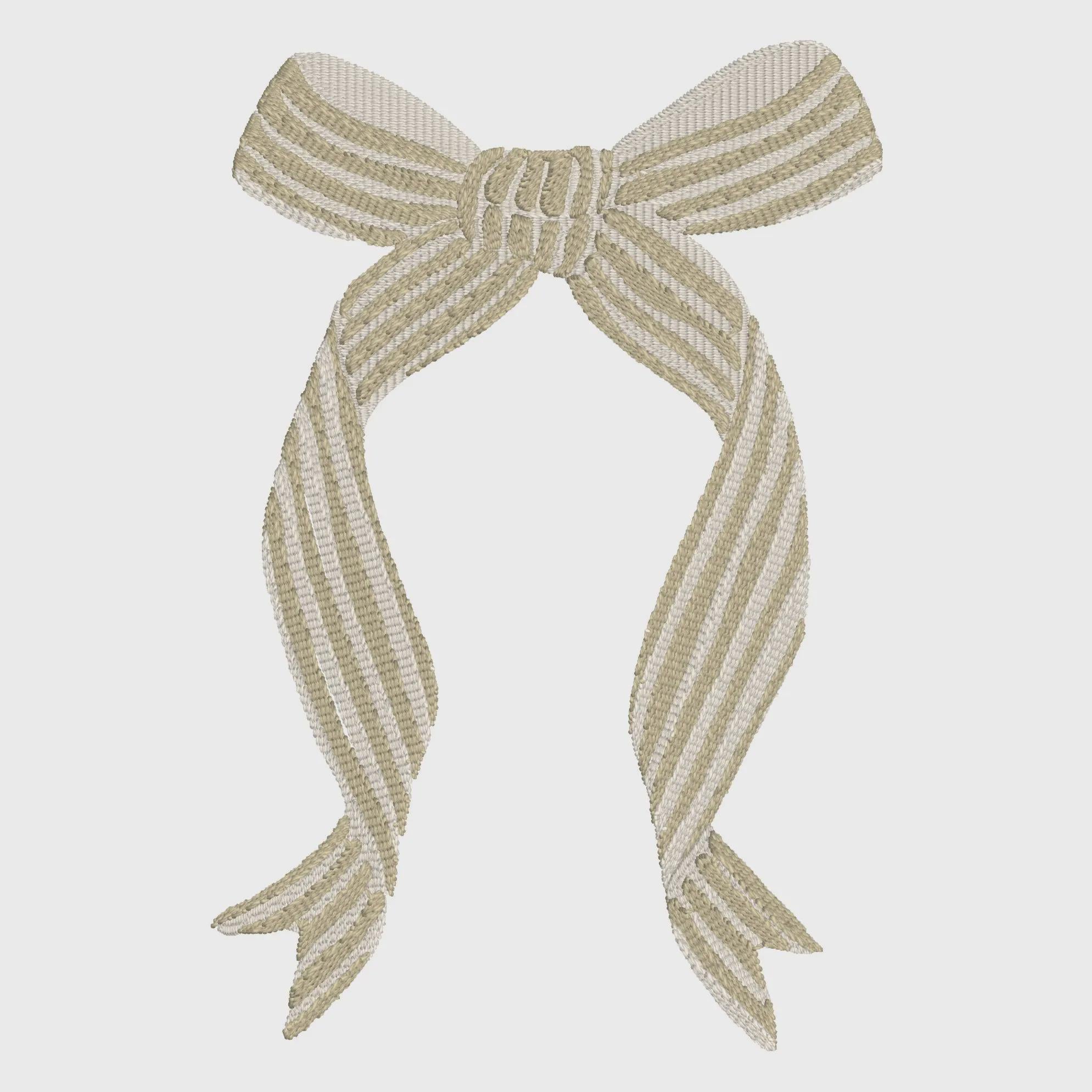 Striped Coquette Bow Embroidery Design: Preppy Ribbon Stitch File (4 5/8" x 3 1/16")