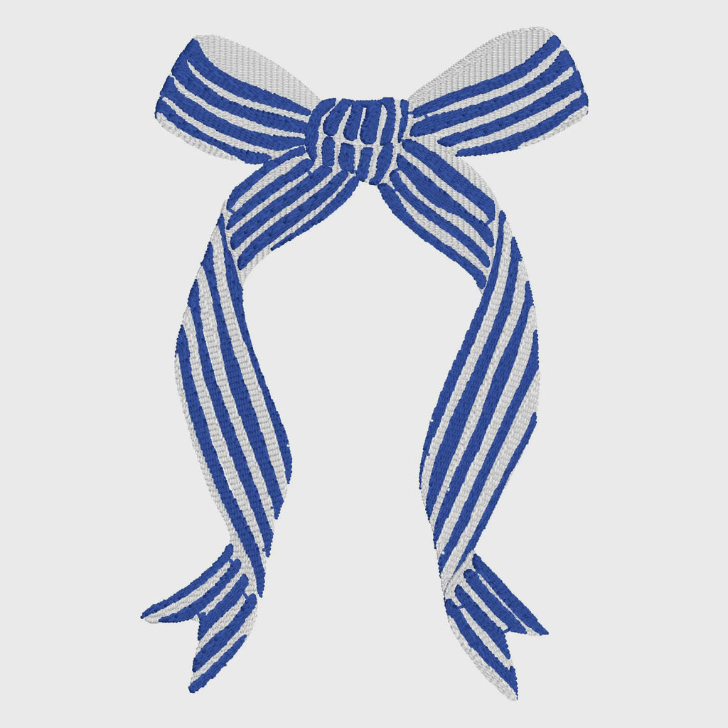 Striped Coquette Bow Embroidery Design: Preppy Ribbon Stitch File (4 5/8" x 3 1/16")