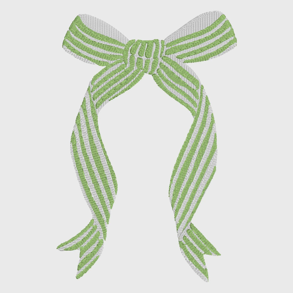 Striped Coquette Bow Embroidery Design: Preppy Ribbon Stitch File (4 5/8" x 3 1/16")