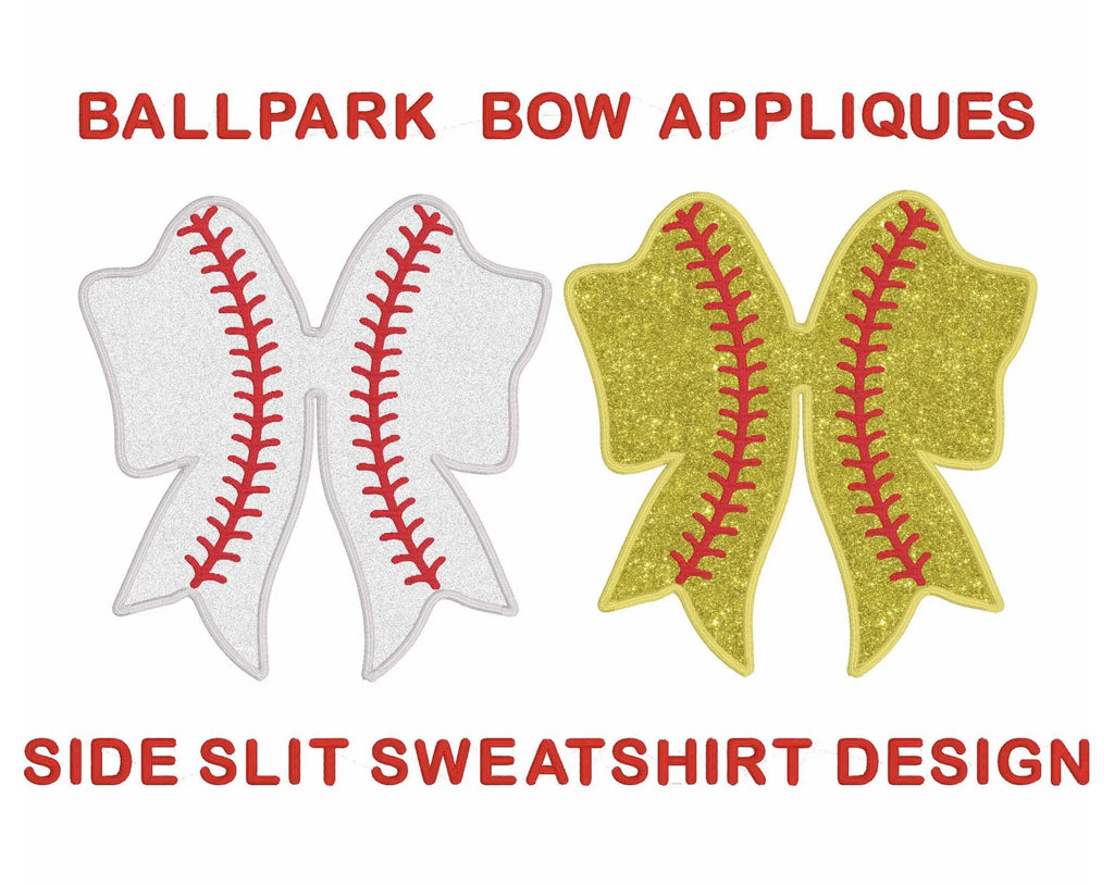 Baseball Softball Stitch Bows Side Slit Bow Appliqué Embroidery Design File Instant Download