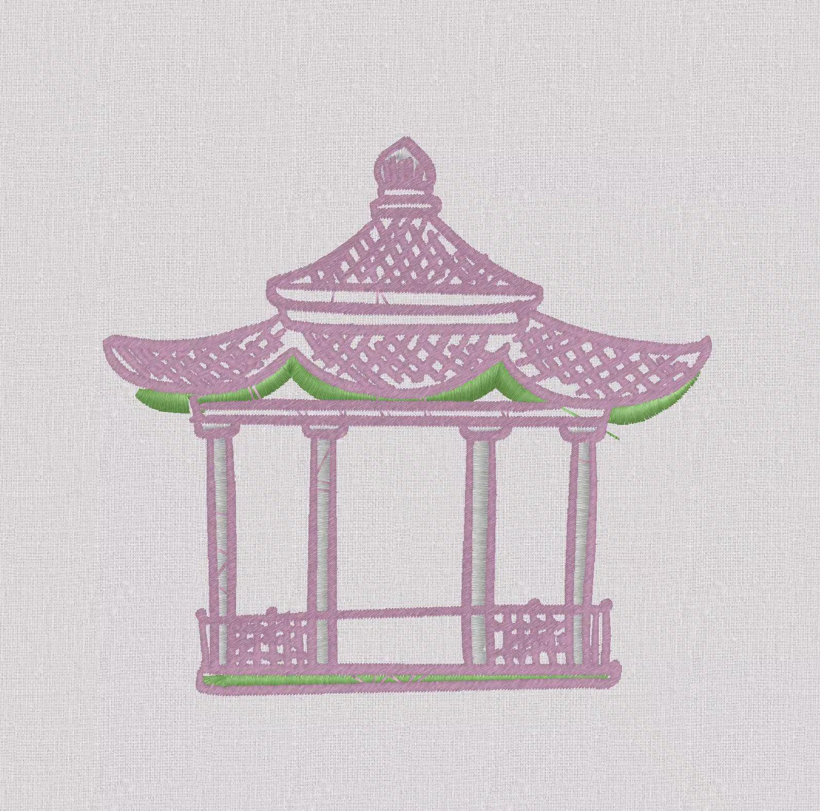 Pagoda House Embroidery Design: 10 File Formats (Digital Download)