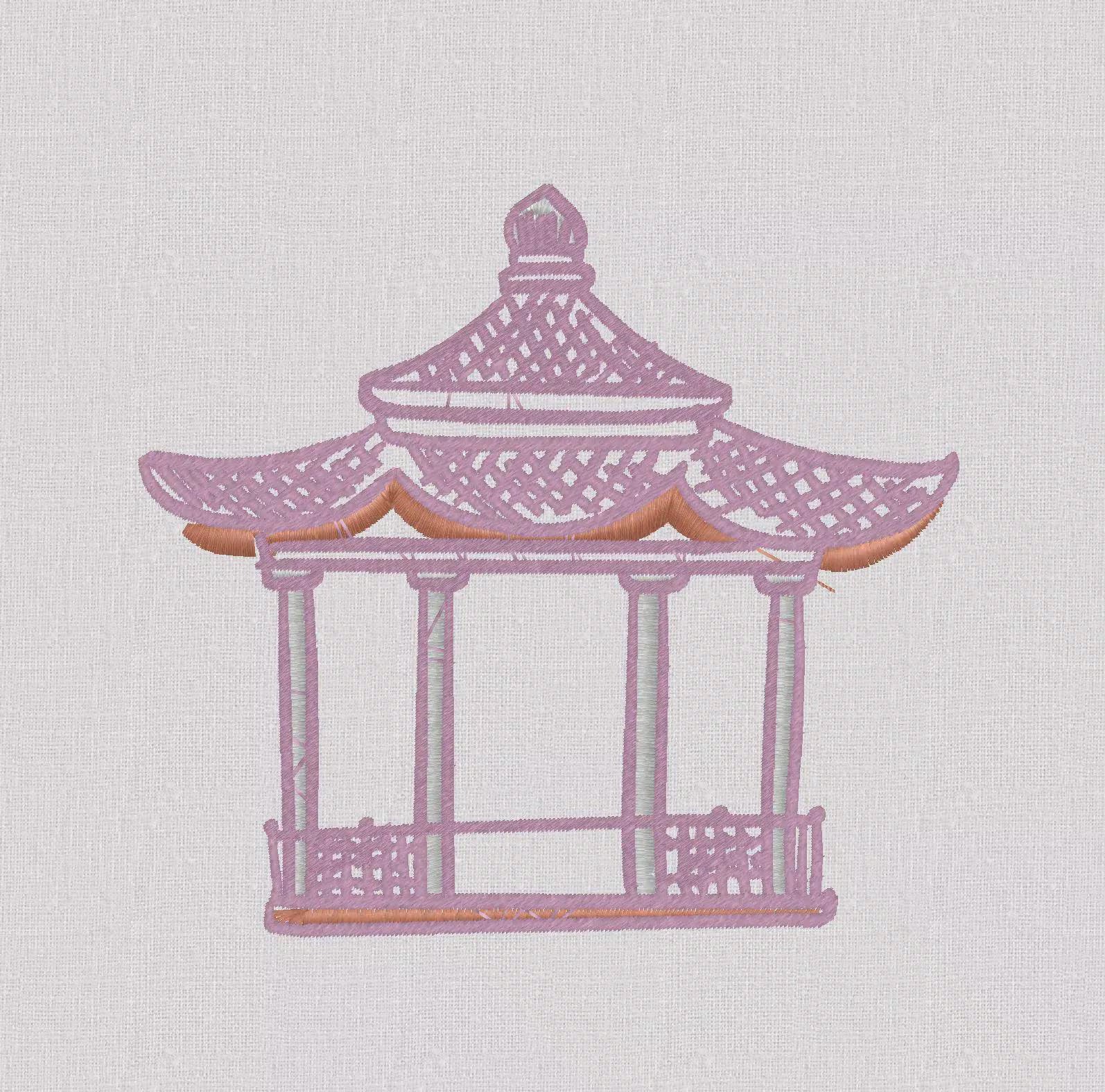 Pagoda House Embroidery Design: 10 File Formats (Digital Download)