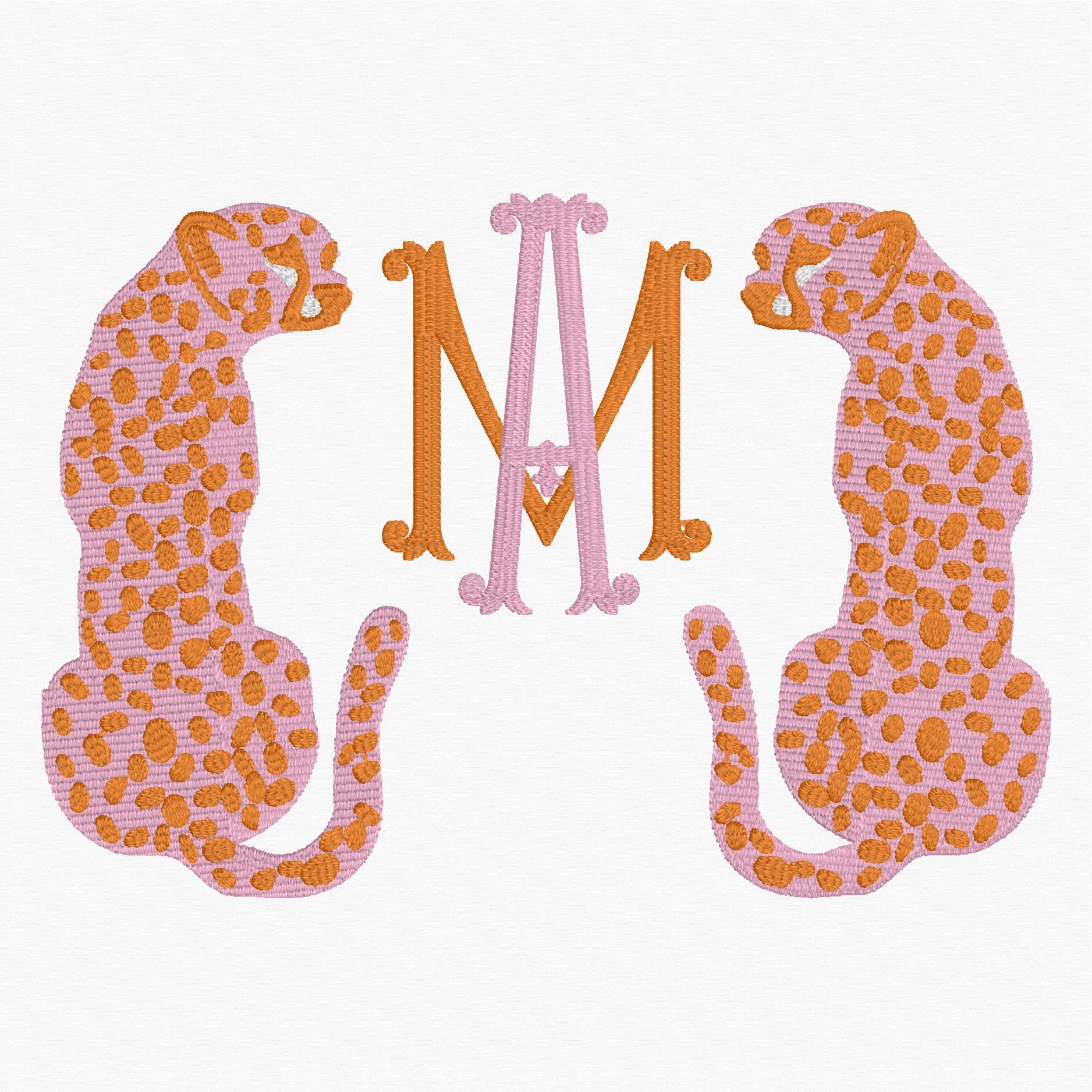 Spotted Cheetah Monogram Frame Embroidery Design: 10 Stitch Formats