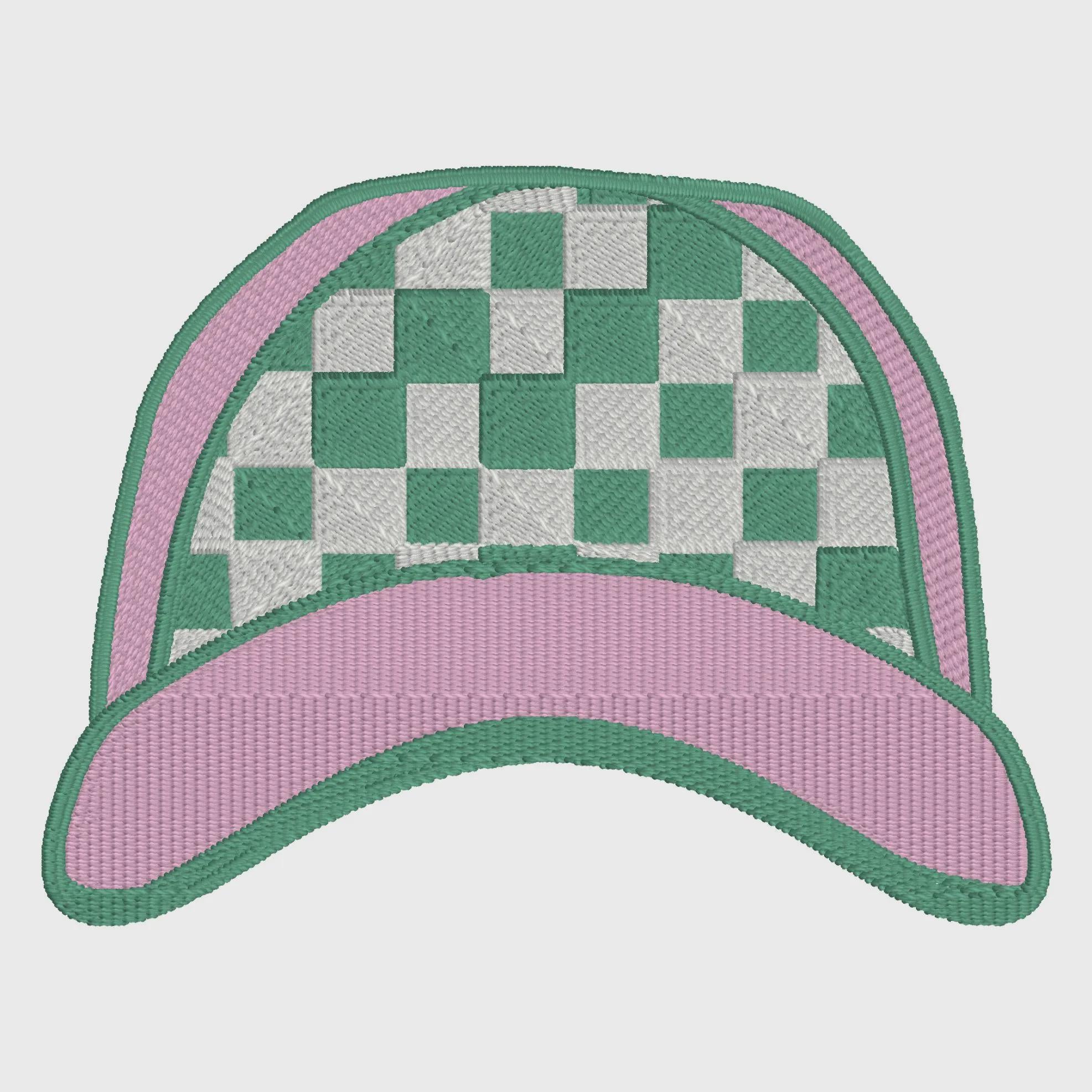 Gingham Ball Cap Embroidery Design: Preppy Monogram Topper (2 Sizes)