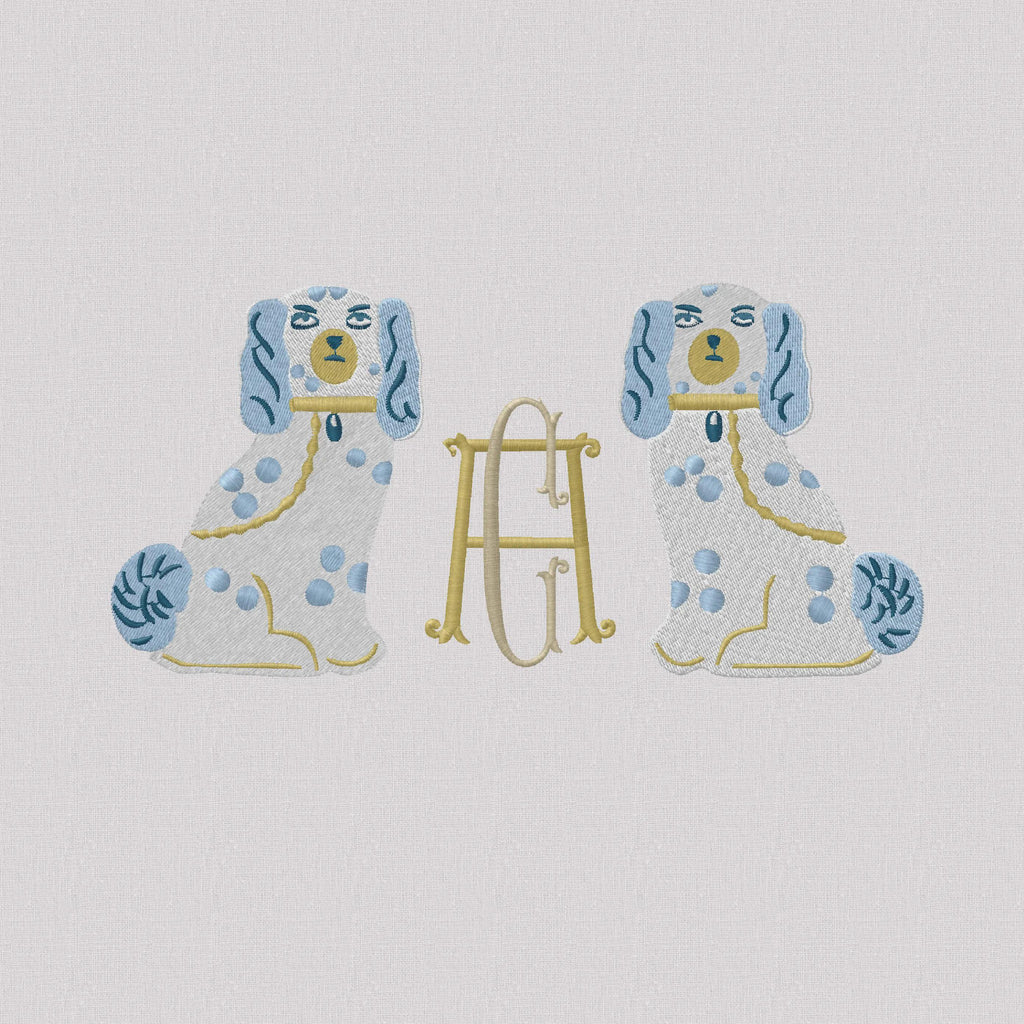 Staffordshire Spaniels 2 Designs 1 Monogram Frame Embroidery Design 10 Stitch Formats