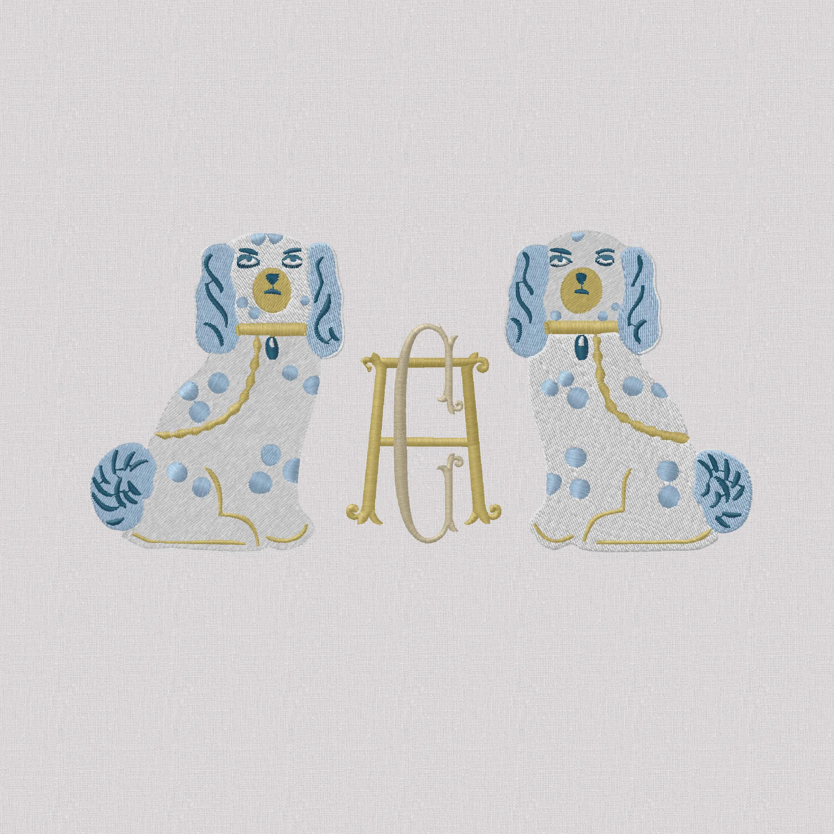 Staffordshire Spaniels 2 Designs 1 Monogram Frame Embroidery Design 10 Stitch Formats