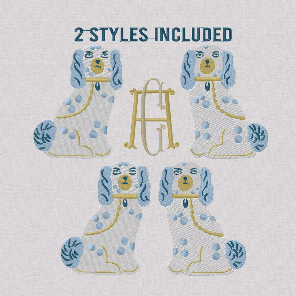 Staffordshire Spaniels 2 Designs 1 Monogram Frame Embroidery Design 10 Stitch Formats