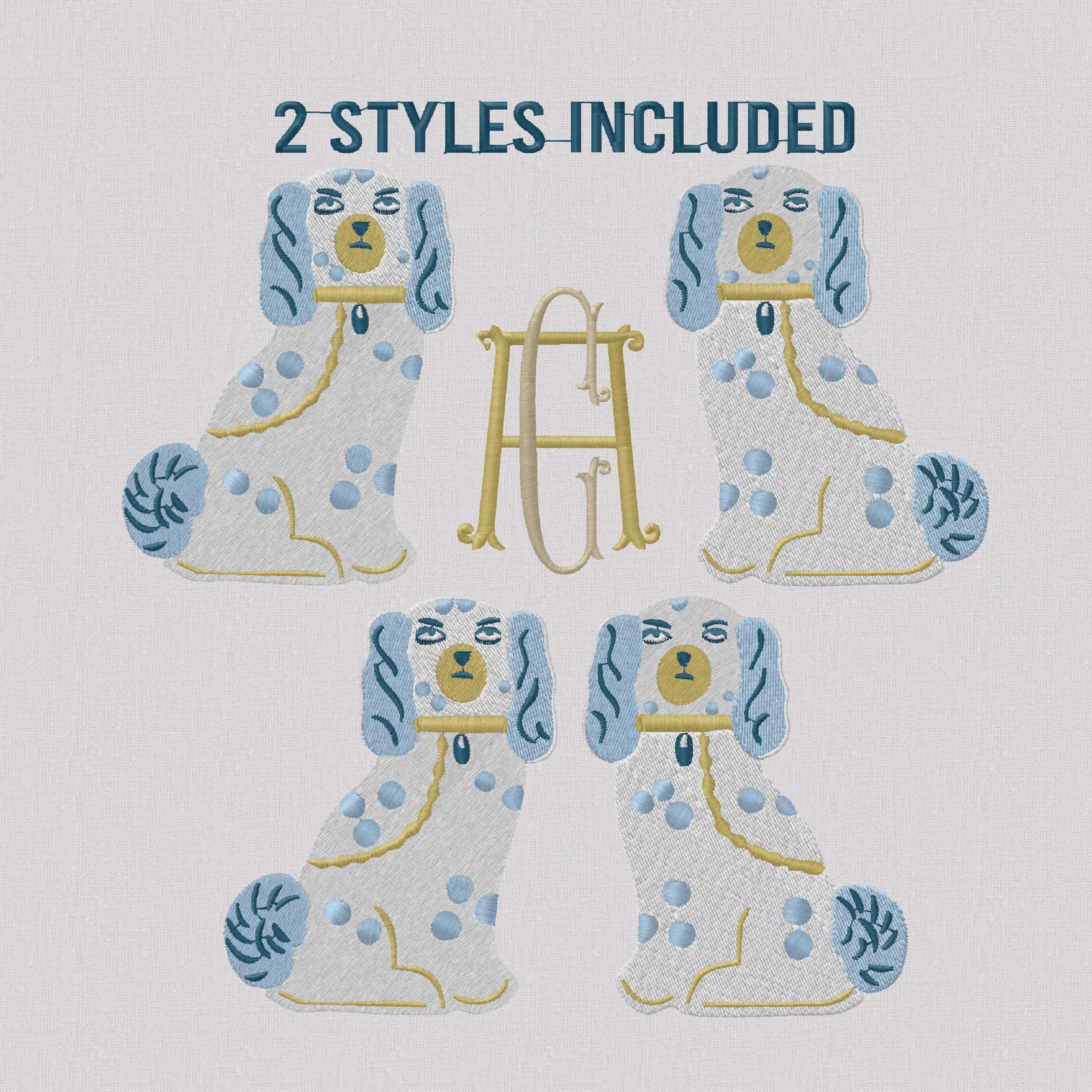 Staffordshire Spaniels 2 Designs 1 Monogram Frame Embroidery Design 10 Stitch Formats