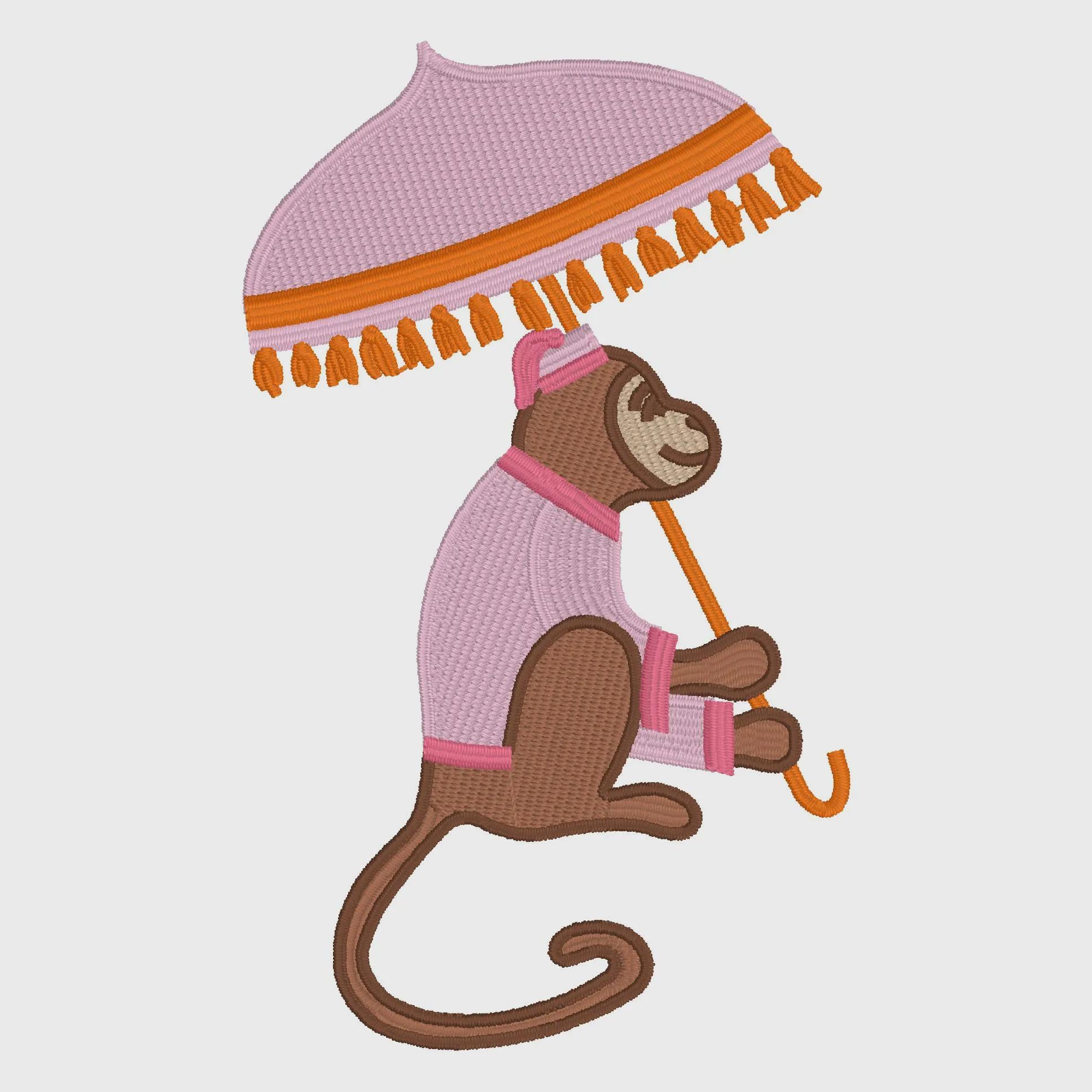 Chimp with Parasol/Umbrella Embroidery Design: Chinoiserie Monkey (Instant Download, 9 Formats)