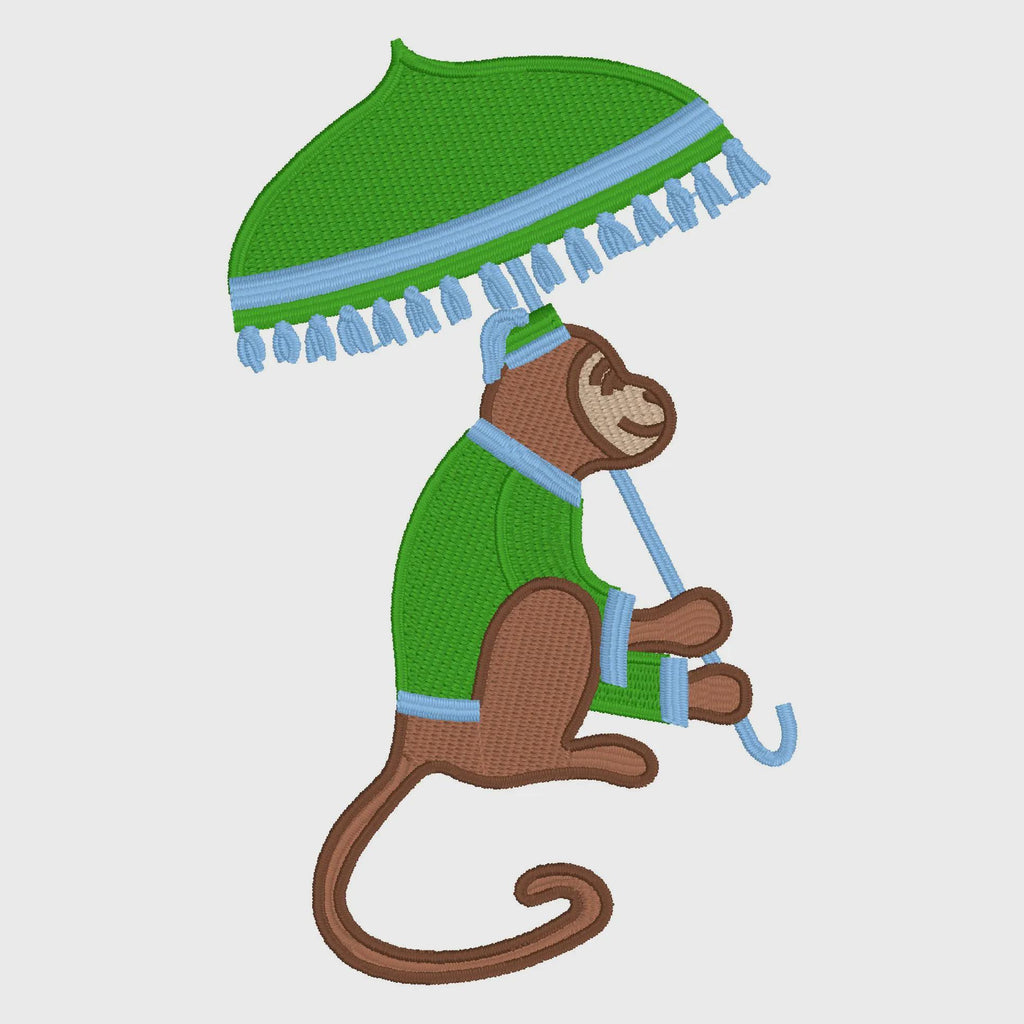 Chimp with Parasol/Umbrella Embroidery Design: Chinoiserie Monkey (Instant Download, 9 Formats)