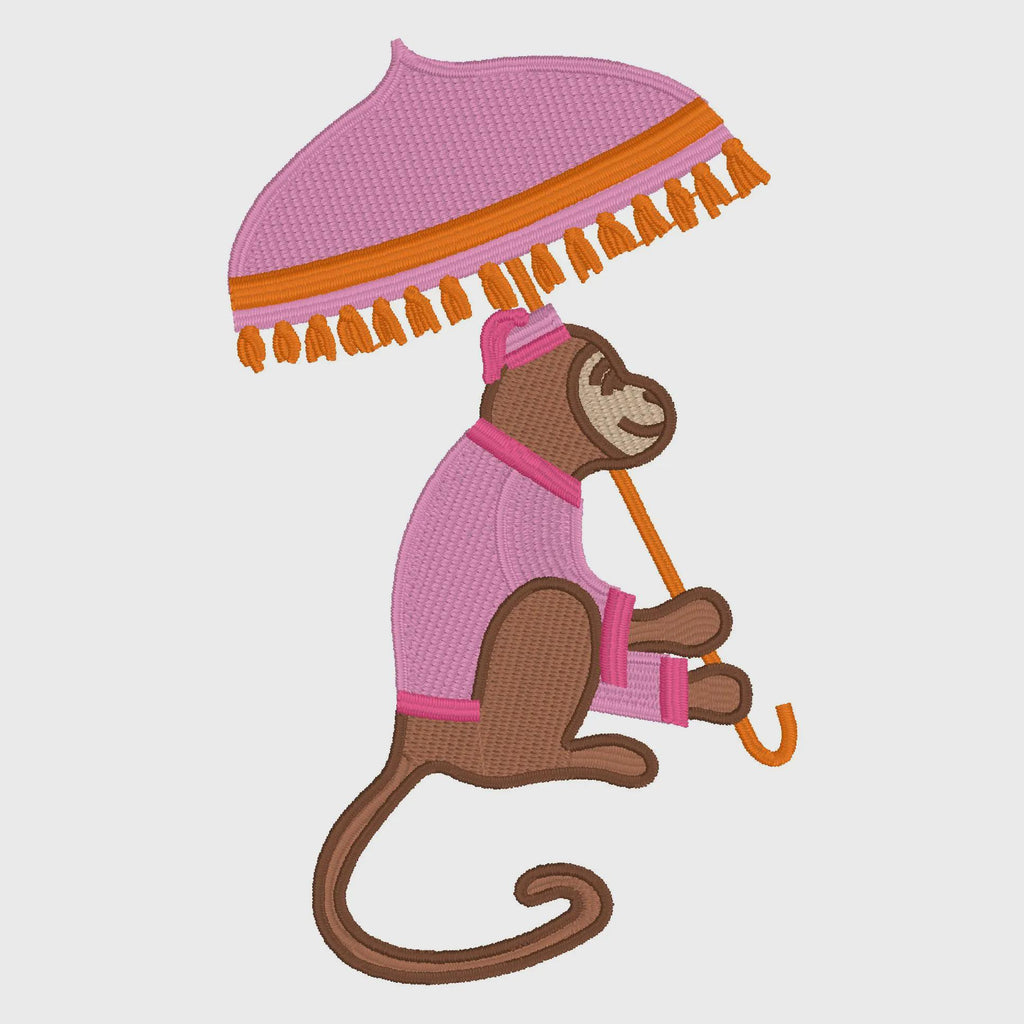 Chimp with Parasol/Umbrella Embroidery Design: Chinoiserie Monkey (Instant Download, 9 Formats)