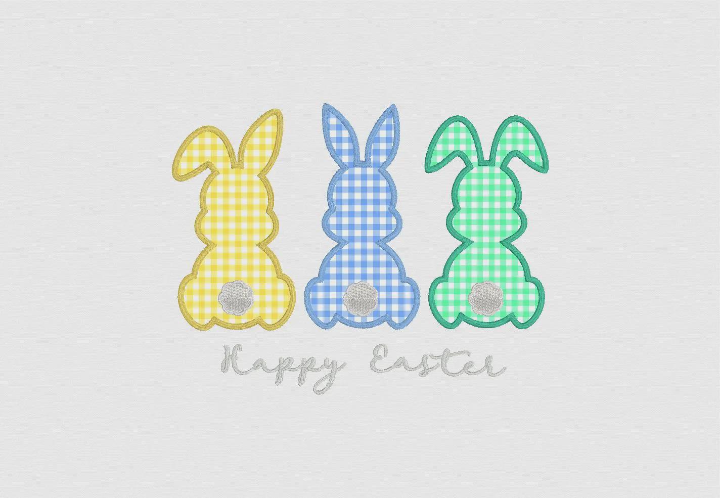 Happy Easter 3 Easter Bunnies Appliqué Embroidery Design Download