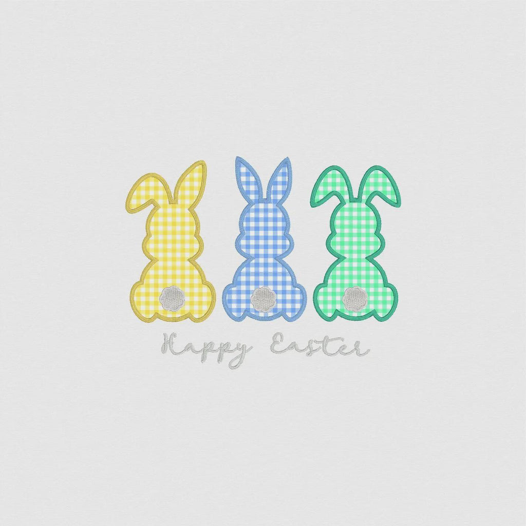 Happy Easter 3 Easter Bunnies Appliqué Embroidery Design Download