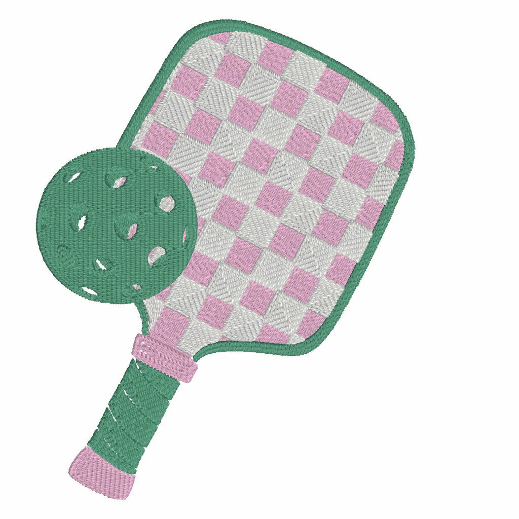 Gingham Pickleball Paddle Embroidery Design: Madras Plaid Preppy (Digital File)