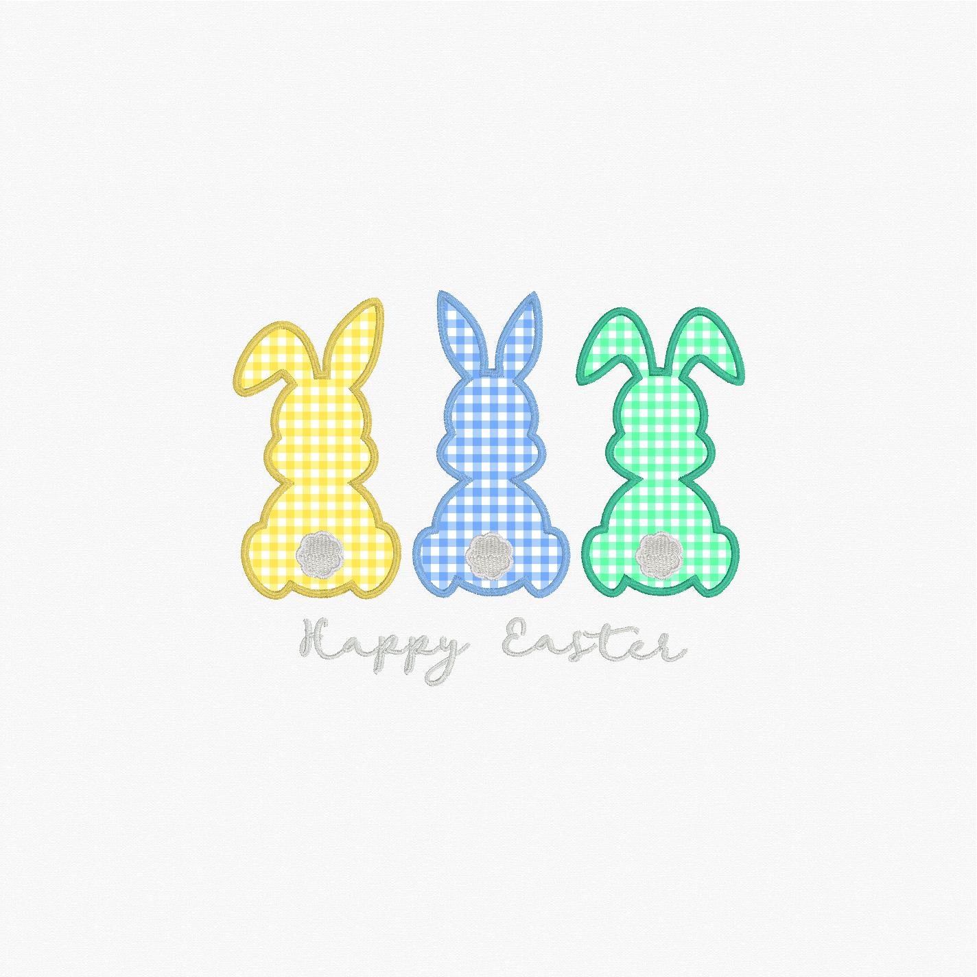 Happy Easter 3 Easter Bunnies Appliqué Embroidery Design Download