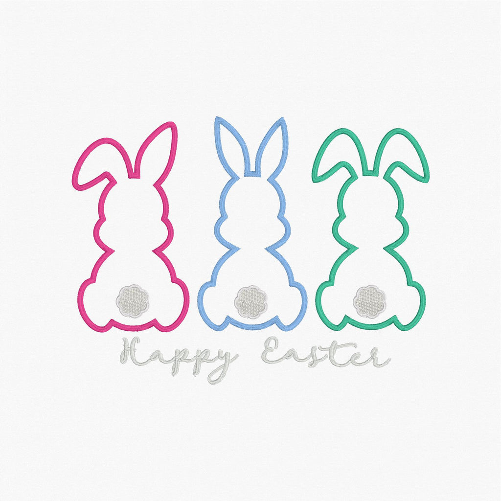 Happy Easter 3 Easter Bunnies Appliqué Embroidery Design Download