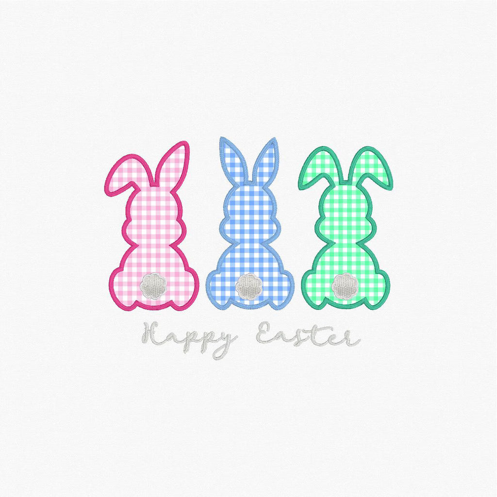 Happy Easter 3 Easter Bunnies Appliqué Embroidery Design Download