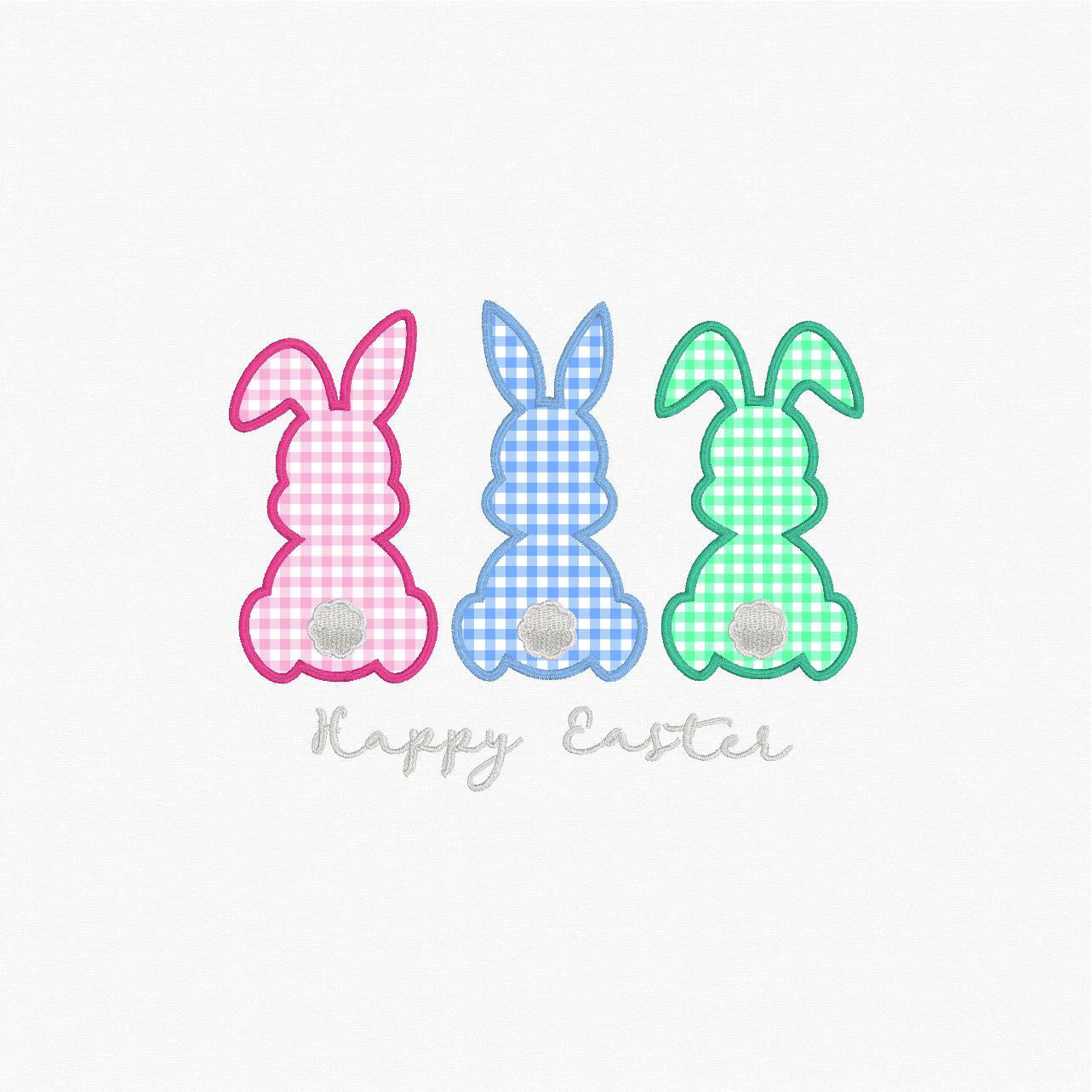 Happy Easter 3 Easter Bunnies Appliqué Embroidery Design Download