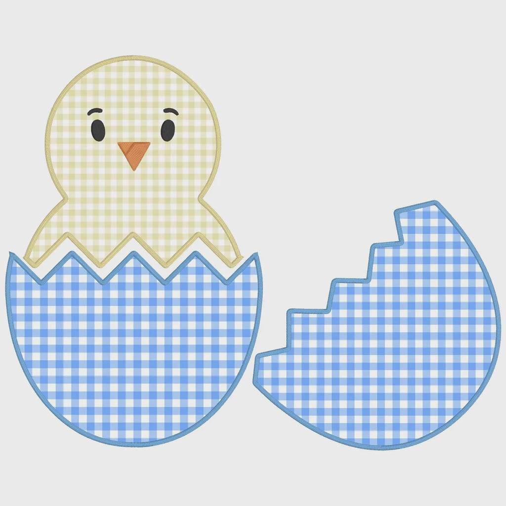 Design & Name Bundle: Cracked Egg Applique, Easter Chick Font Bundle (2 Sizes, Digital Download)