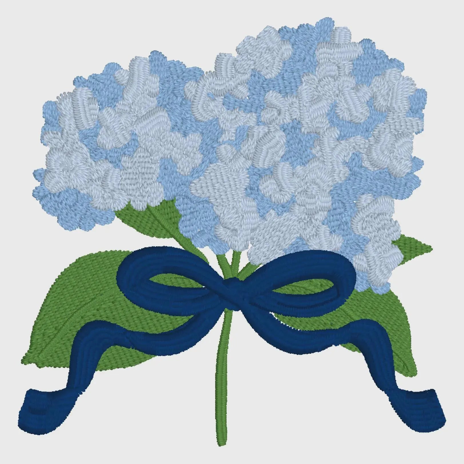 Hydrangea Embroidery Design: 3 inch Floral Stem with Bow (10 File Formats)
